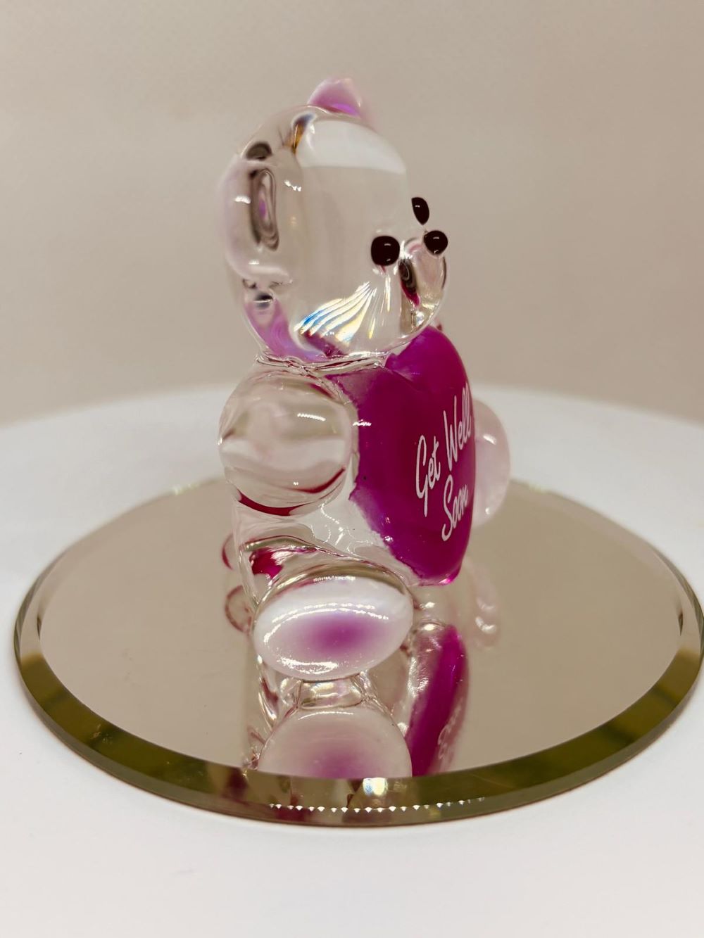 Get Well Soon Bear Figurine | Handcrafted Glass Bear with Pink Heart