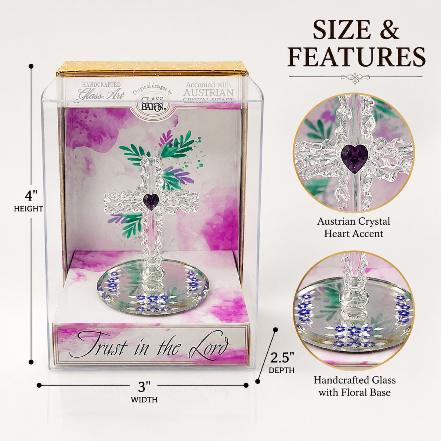 Christian Cross Glass Art Gift Box – Faith Decor, Religious Gift, Trust in the Lord