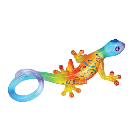 Handcrafted Glass Gecko Figurine | Kona Gecko with Crystals and Air Brushing