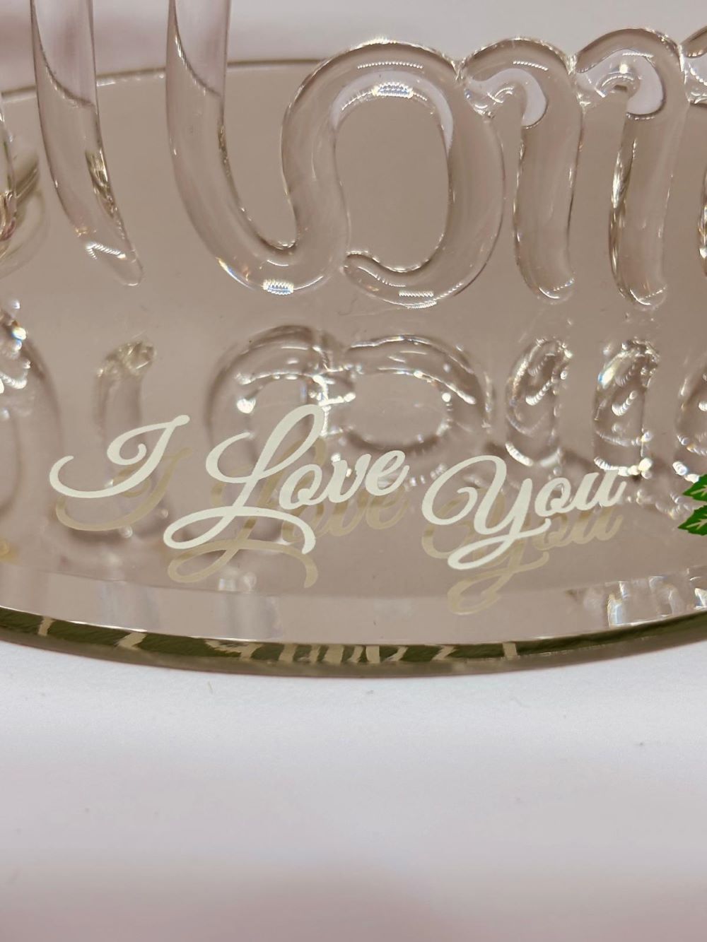 Mom I Love You Pink Rose Figurine | Handcrafted Glass Rose Gift for Mom