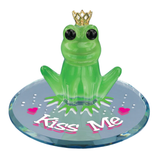 Crowned frog Kiss Me figurine for fairy tale décor