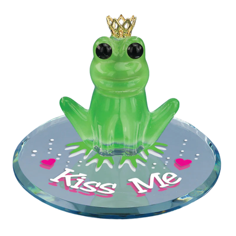 Crowned frog Kiss Me figurine for fairy tale décor