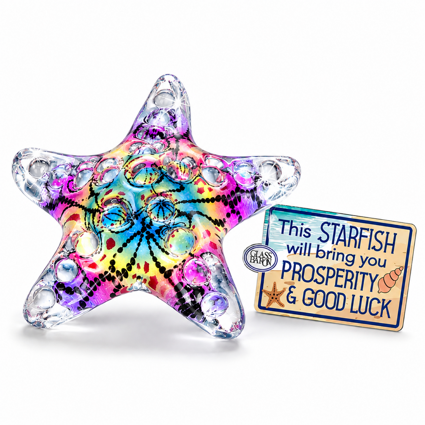 Rainbow Jewel Starfish Handcrafted Figurine – Coastal Décor, Good Luck Gift, Ocean Lover Gift