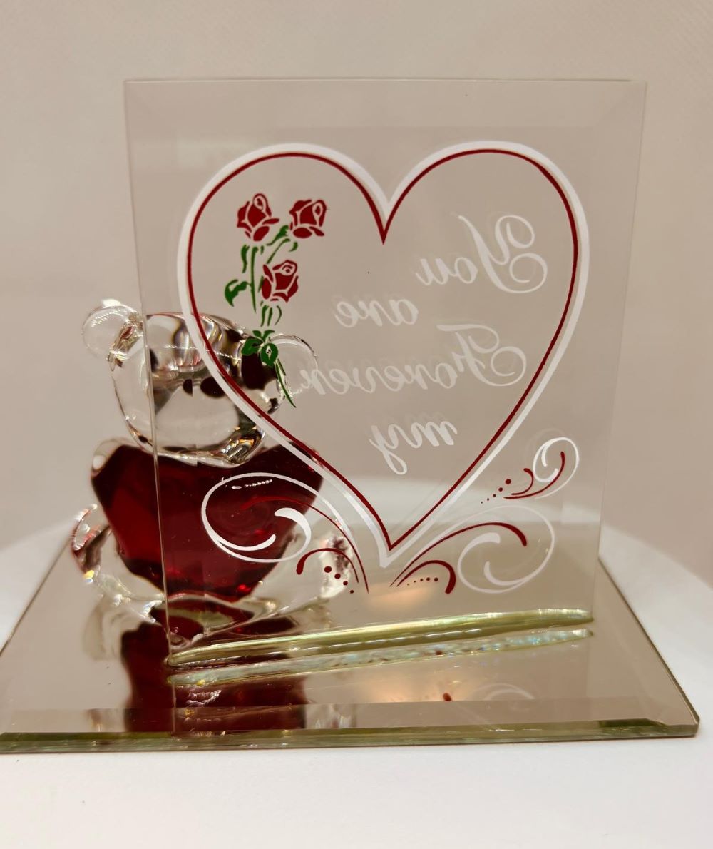 You Are Forever My Love Glass Teddy Bear Figurine | Handcrafted Gift of Love