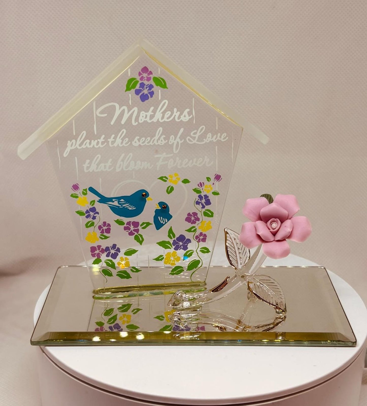 Mother’s Love Glass Rose Figurine | Handcrafted Gift with 22Kt Gold