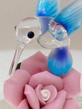 Hummingbird with Pink Flower Figurine | Handcrafted Glass Bird Home Decor