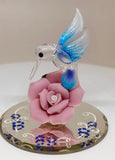 Hummingbird with Pink Flower Figurine | Handcrafted Glass Bird Home Decor