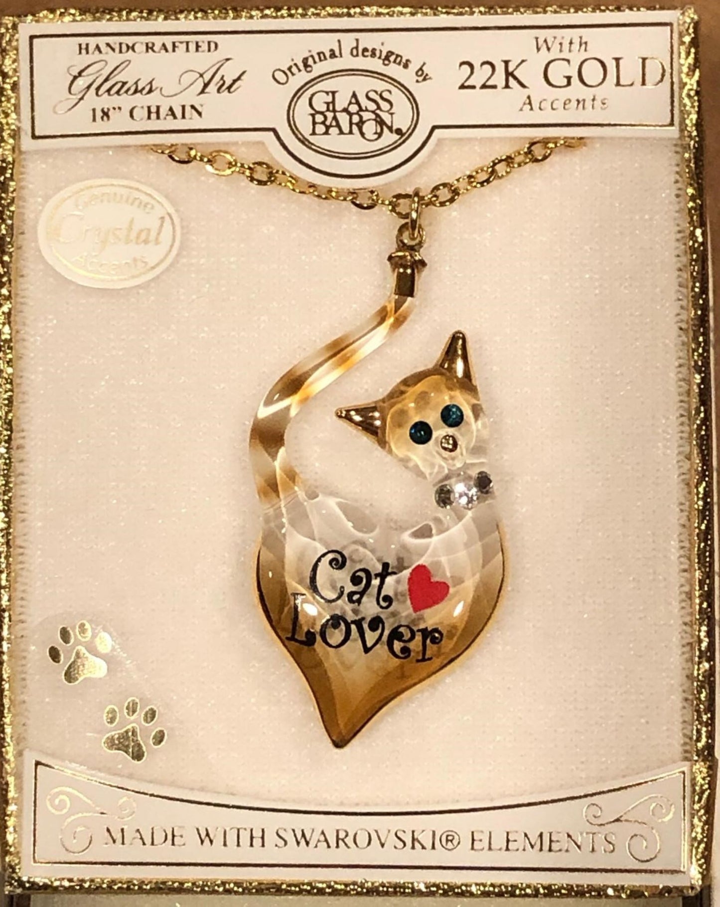 Cat Lover Crystal Necklace | Cat Pendant Jewelry Gift on 18-Inch Chain
