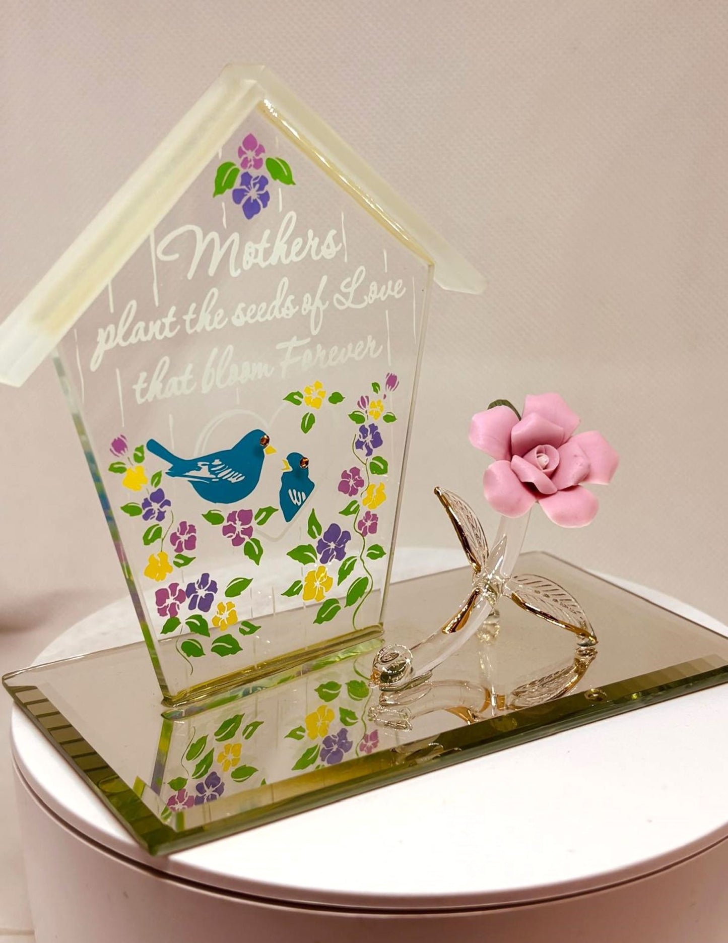 Mother’s Love Glass Rose Figurine | Handcrafted Gift with 22Kt Gold