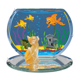 Cat & Fish Bowl Glass Figurine Handcrafted Orange Tabby Cat Collectible Gift