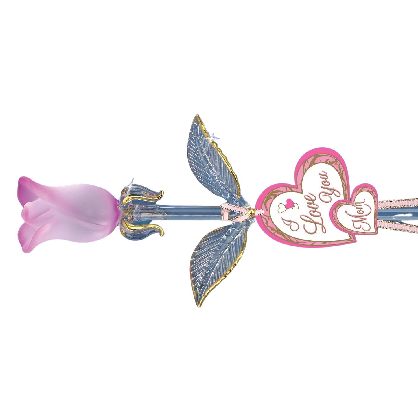 “I Love You Mom” Pink Rose Figurine | Glass Flower Mother’s Gift