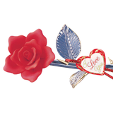 Long Stem Red Rose Glass Figurine with “I Love You” Message Handcrafted Gift