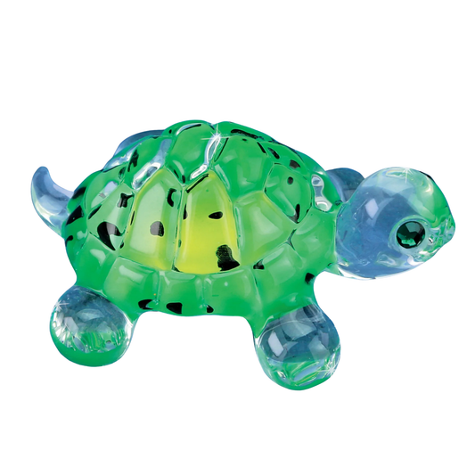 Handcrafted bright green glass sea turtle figurine with crystal eyes