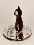 Spoiled Cat Glass Figurine | Handcrafted Black Cat Decor with Crystal Accents