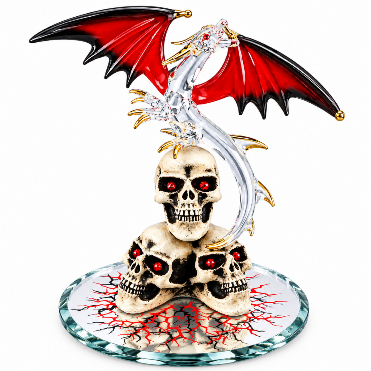 Dragon Skull Figurine, Large Red Winged Dragon Statue, Gothic Fantasy Decor