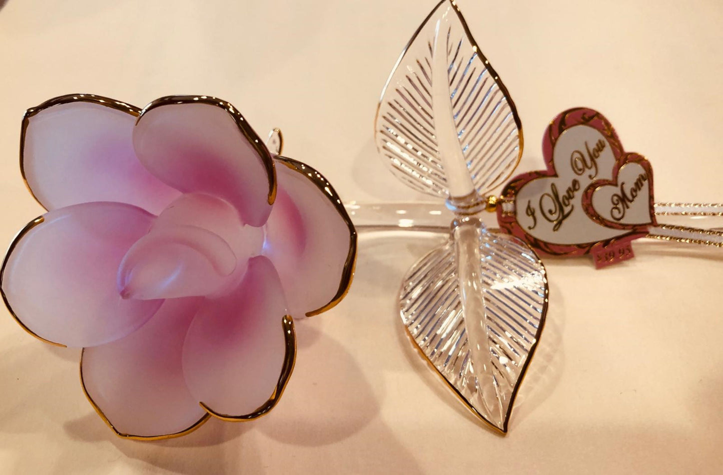 Pink Rose Figurine for Mom Handcrafted I Love You Mom Mother's Day Gift Home Decoration