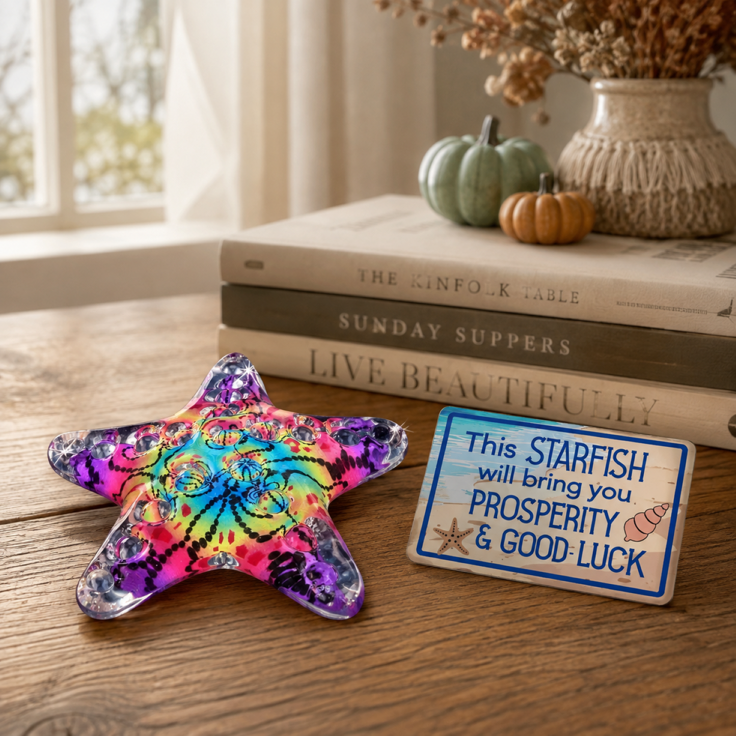 Rainbow Jewel Starfish Handcrafted Figurine – Coastal Décor, Good Luck Gift, Ocean Lover Gift