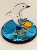Sunset Dolphin Blue Glass Figurine | Handcrafted Coastal Decor with Crystal Accents