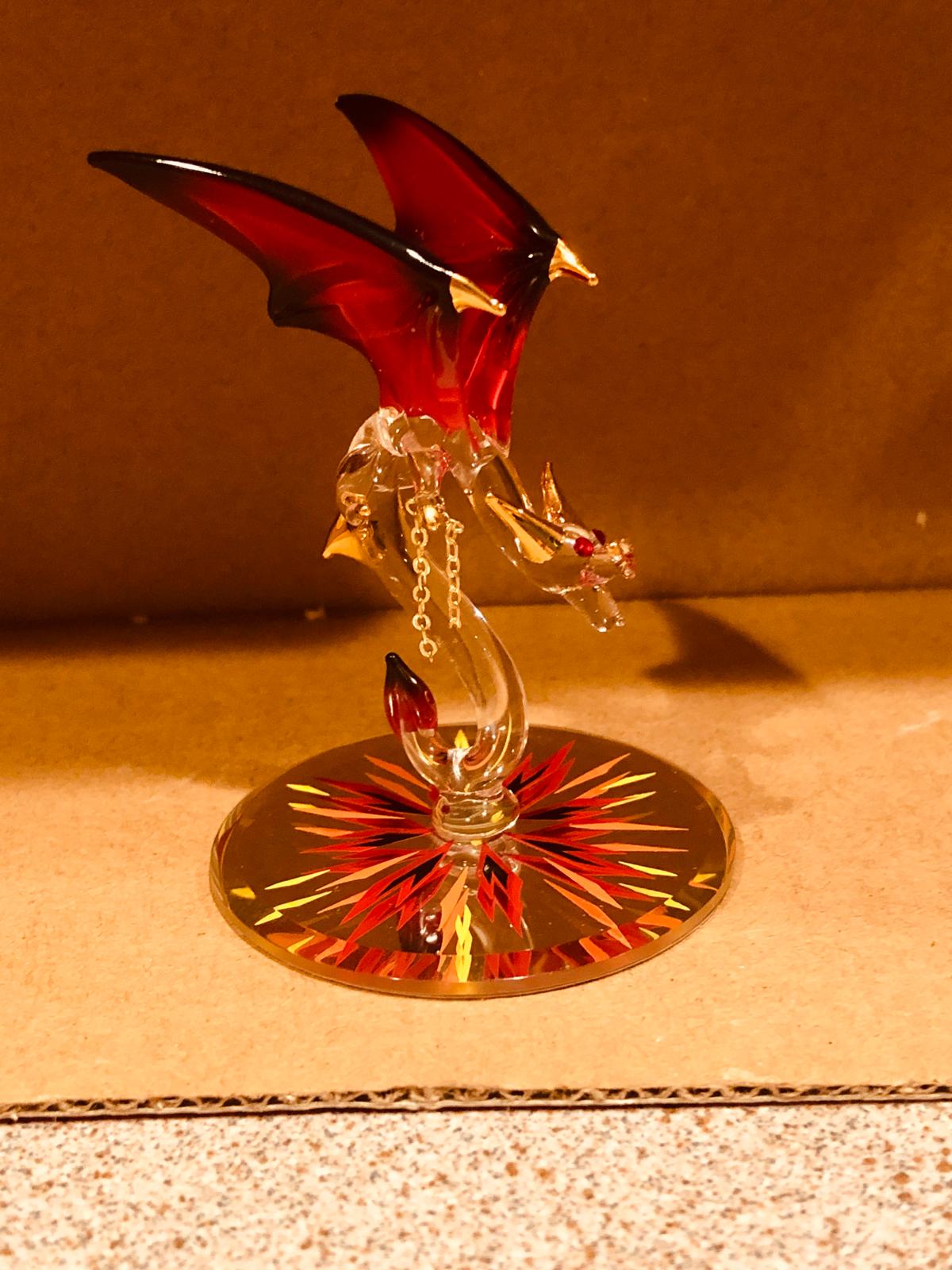 Glass Red Dragon Dynamite Figurine Crystal Dragon Figurine, Room Decor, Fantasy Dragon Decor, Holiday Gifts