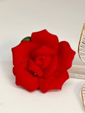 Red Rose Stem Figurine | Handcrafted Porcelain Rose with Glass Stem and 22Kt Gold