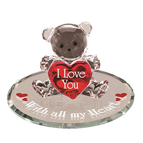 Bear All My Heart Figurine | Handcrafted Glass Bear with Red Heart Gift