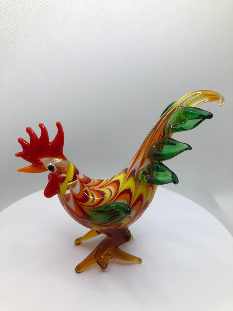 Milano Red and Orange Rooster Art Glass Animals Figurine