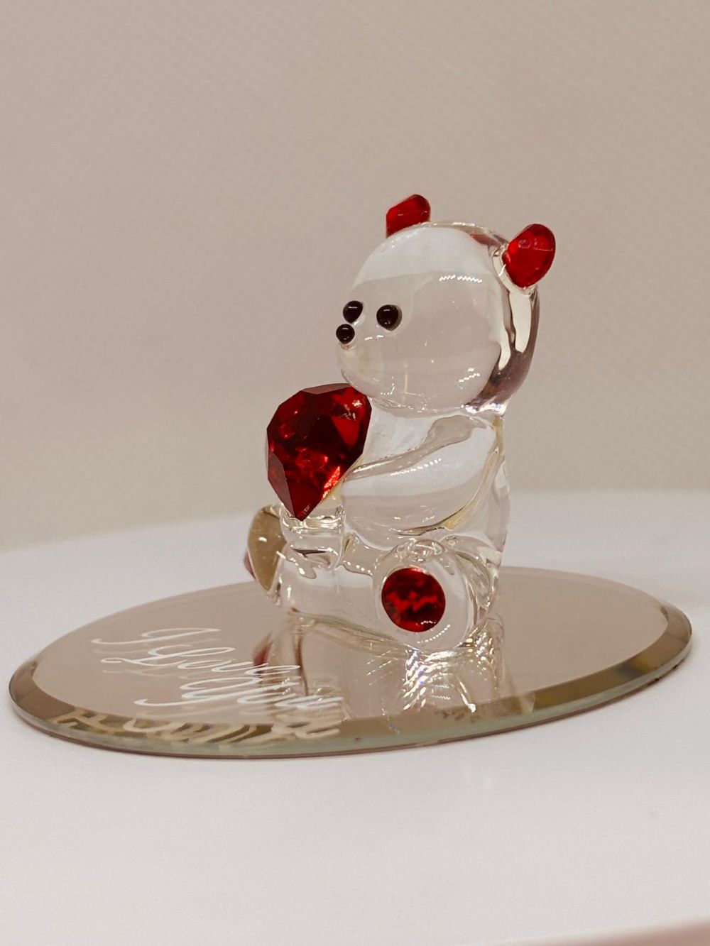 "I Love You" Bear Figurine | Handcrafted Glass Bear with Crystal Heart