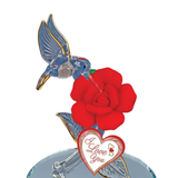 Hummingbird “I Love You” Glass Figurine | Handcrafted Rose Romance Decor with Crystals