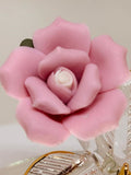 Pink Rose Glass Figurine | Handcrafted 22Kt Gold Trimmed Glass Rose Gift for Her