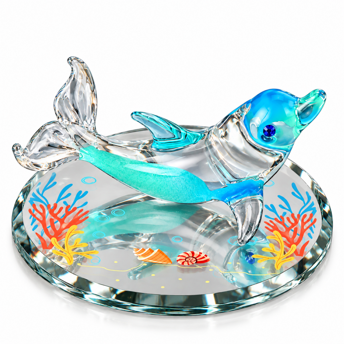 Glass Dolphin Figurine, Coral Reef Ocean Decor, Dolphin Lover Gift