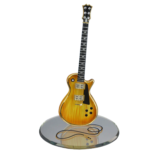 Glass Baron Classic Woodgrain Guitar Figurine with Crystal Accents