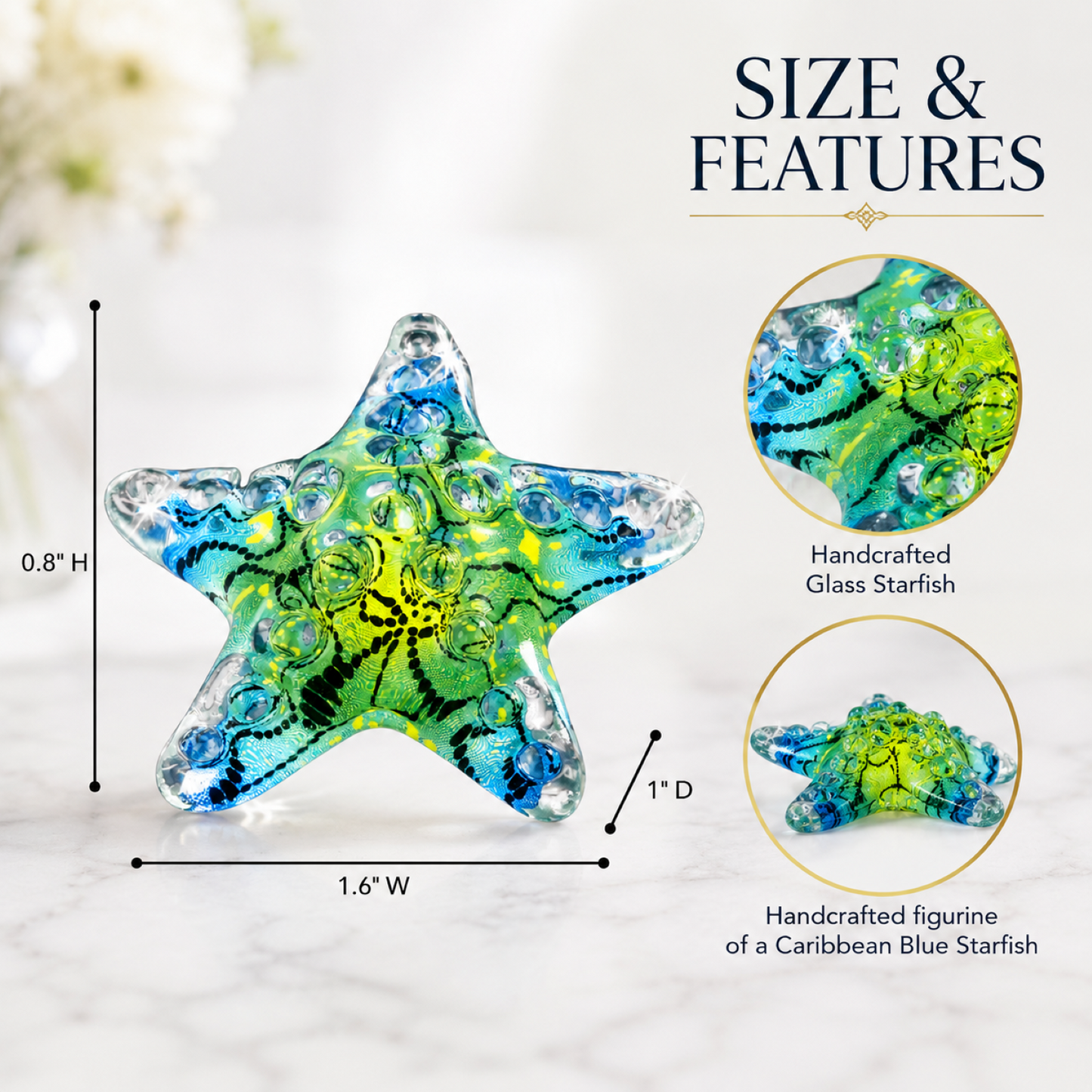 Caribbean Blue Starfish Glass Figurine – Good Luck Gift & Coastal Decor