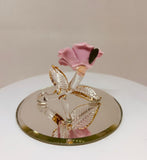 Pink Rose Glass Figurine | Handcrafted 22Kt Gold Trimmed Glass Rose Gift for Her