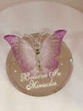 Believe in Miracles Butterfly Figurine | Handcrafted Glass Lavender Butterfly
