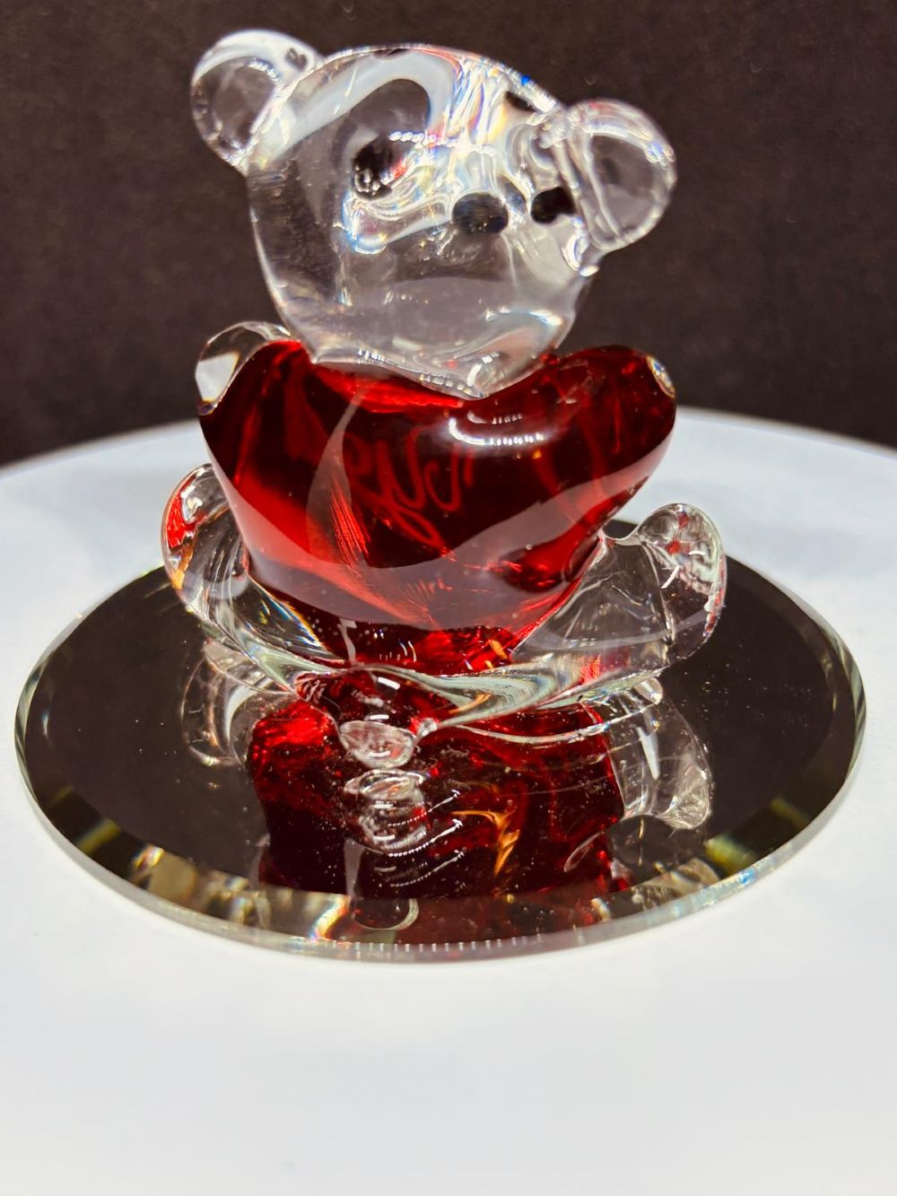 Bear “I Love You” Figurine | Handcrafted Glass Bear with Red Heart