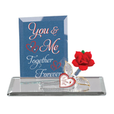 You & Me Together Forever Rose Figurine Handcrafted Glass with Crystals & Gold