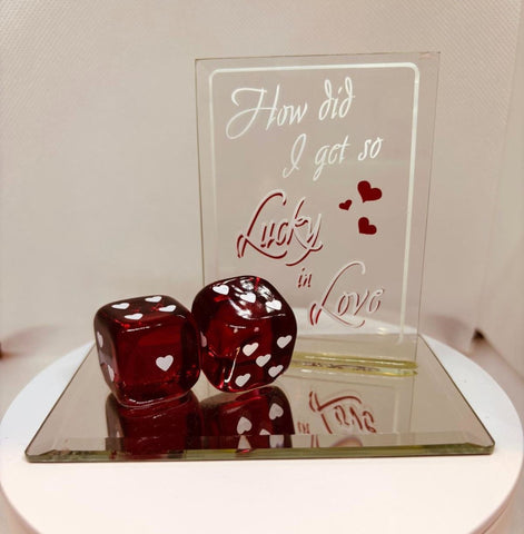 Lucky in Love Glass Dice Figurine Handcrafted Romantic Gift