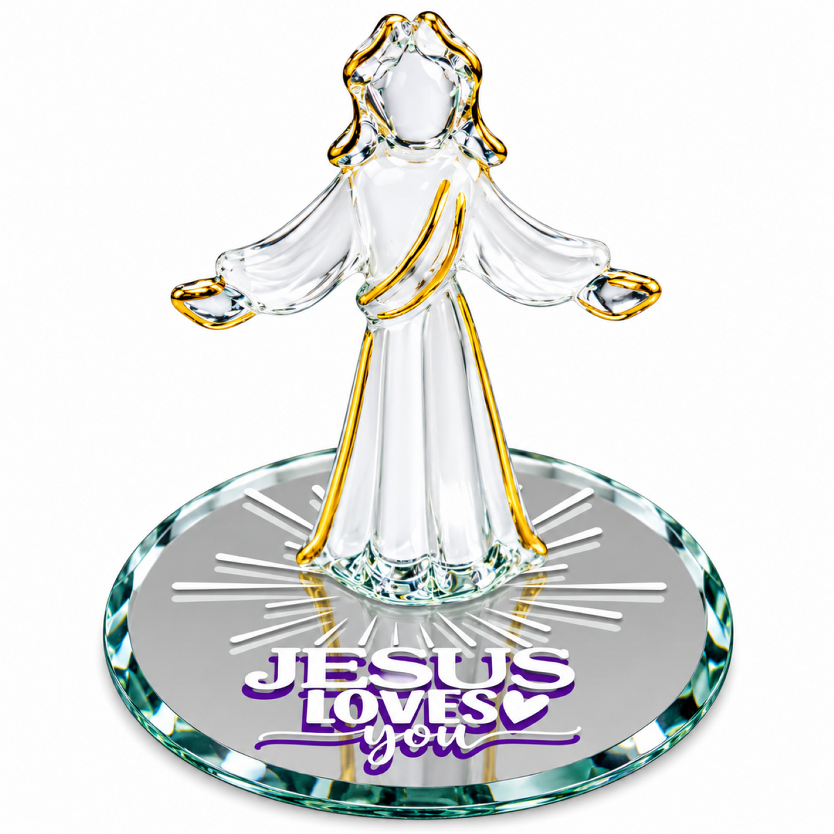 Jesus Glass Figurine, Christian Gift, Jesus Loves You Religious Decor