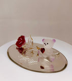 Sweetheart Bear Figurine | Handcrafted Glass Bear with Red Heart and Rose | I Love You Gift