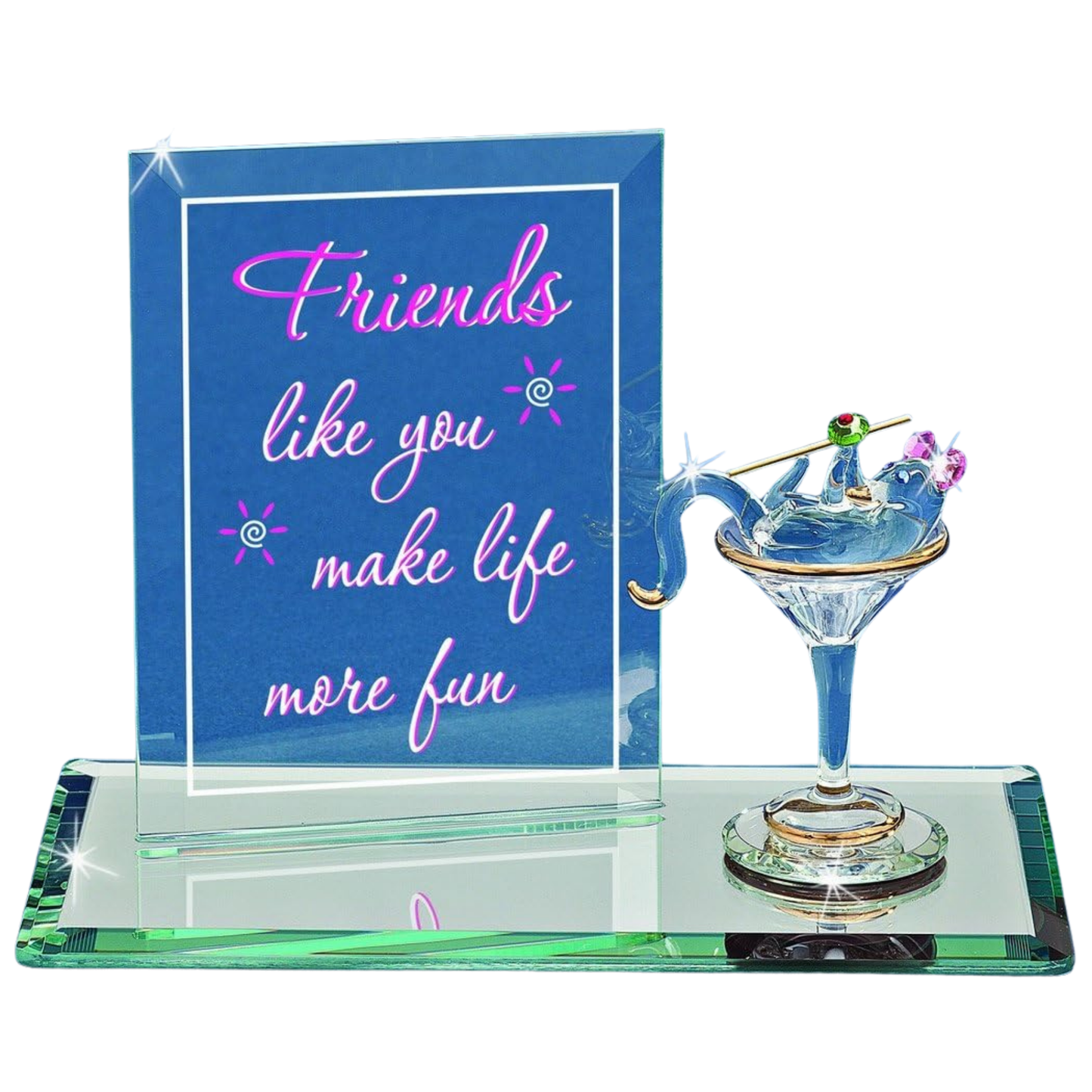 Friends Martini Mouse Glass Figurine | Handcrafted Collectible Gift with Message