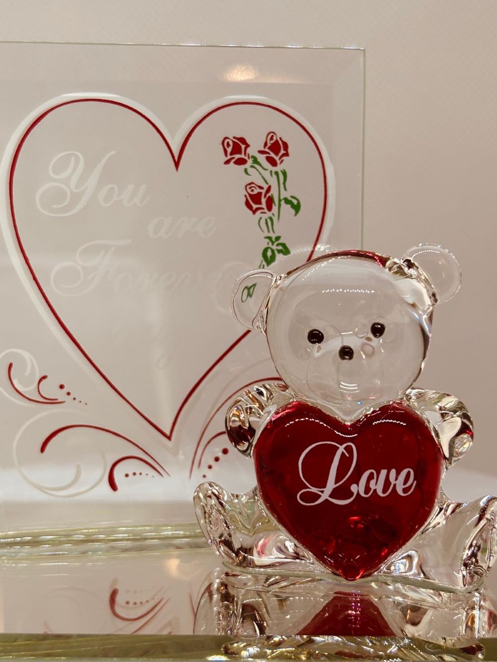 You Are Forever My Love Glass Teddy Bear Figurine | Handcrafted Gift of Love