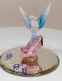 Hummingbird with Pink Flower Figurine | Handcrafted Glass Bird Home Decor