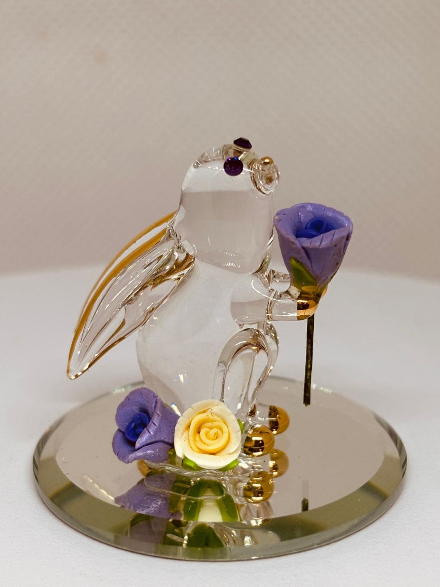 Garden Rabbit Glass Figurine | Handcrafted Bunny with Purple Rose