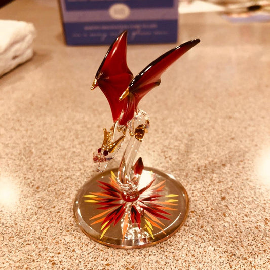 Glass Red Dragon Dynamite Figurine Crystal Dragon Figurine, Room Decor, Fantasy Dragon Decor, Holiday Gifts