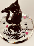 Spoiled Cat Glass Figurine | Handcrafted Black Cat Decor with Crystal Accents