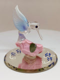 Hummingbird with Pink Flower Figurine | Handcrafted Glass Bird Home Decor