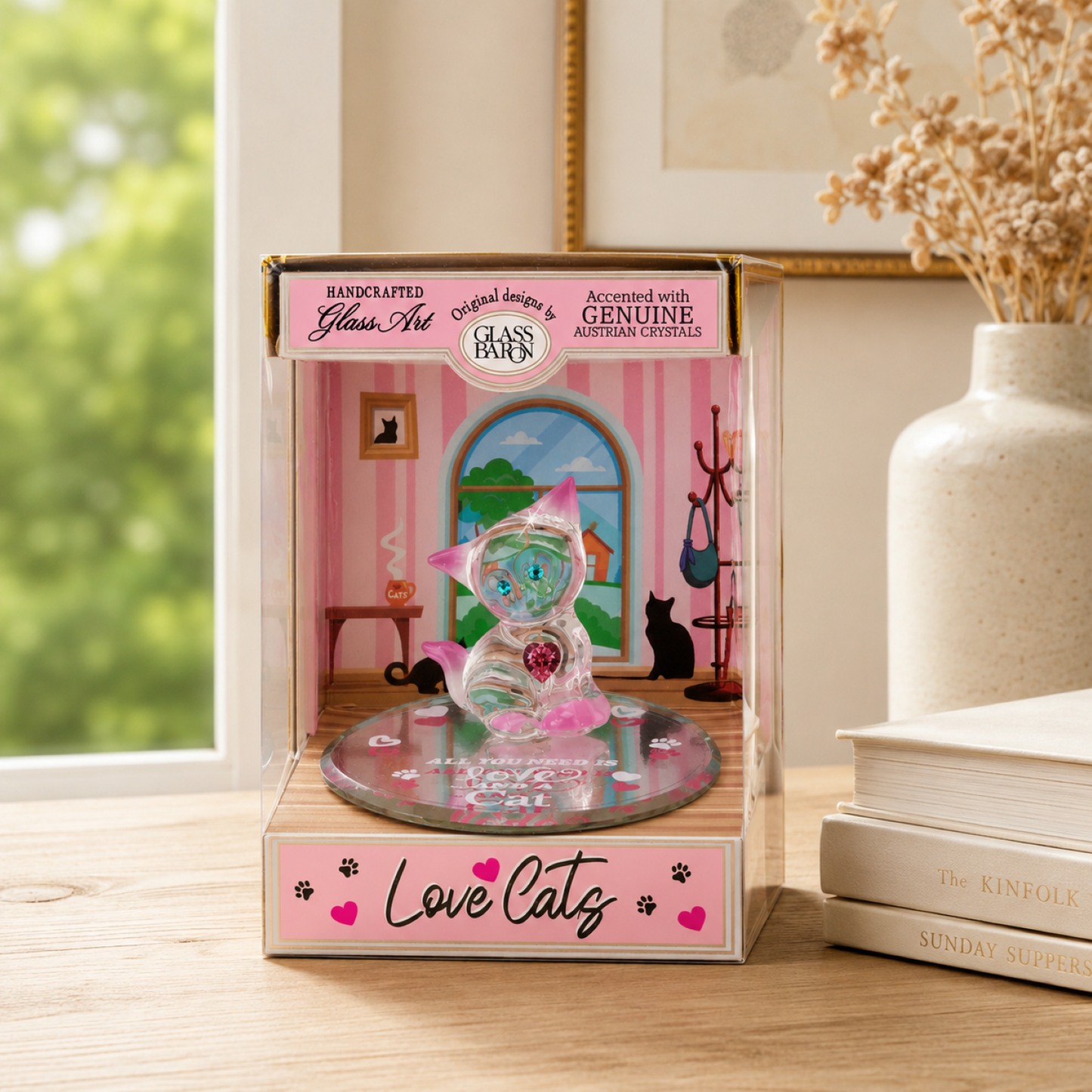 Glass Cat Figurine Gift in Keepsake Box – Love Cats Crystal Home Decor