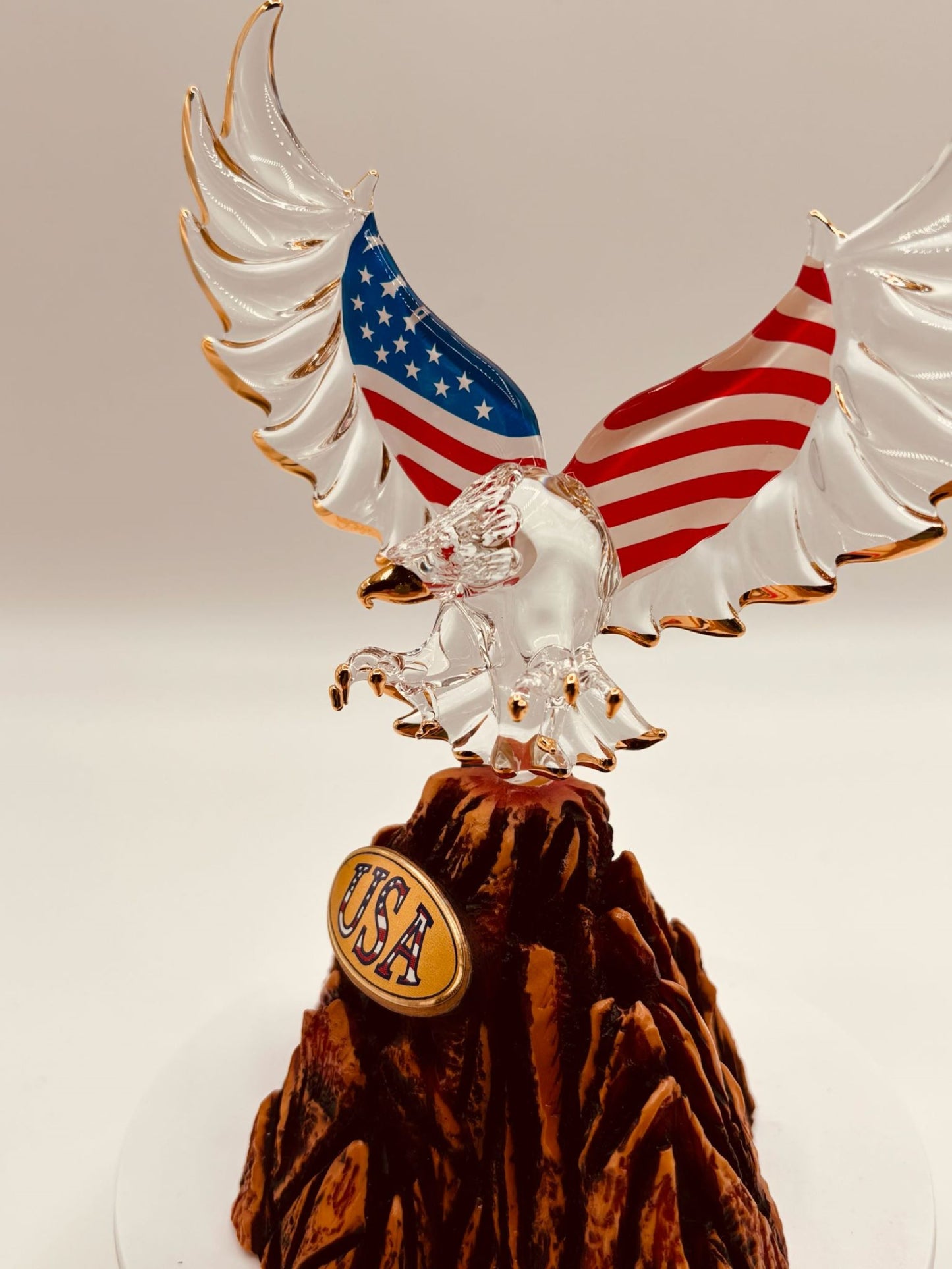 Patriotic Eagle Glass Figurine | USA Flag Wings American Pride Display Decor