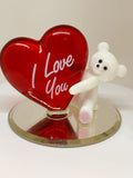 Glass Bear Figurine I Love You Bear Romantic Gift for Her, Handcrafted Glass Art Decoration