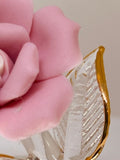 Pink Rose Glass Figurine | Handcrafted 22Kt Gold Trimmed Glass Rose Gift for Her